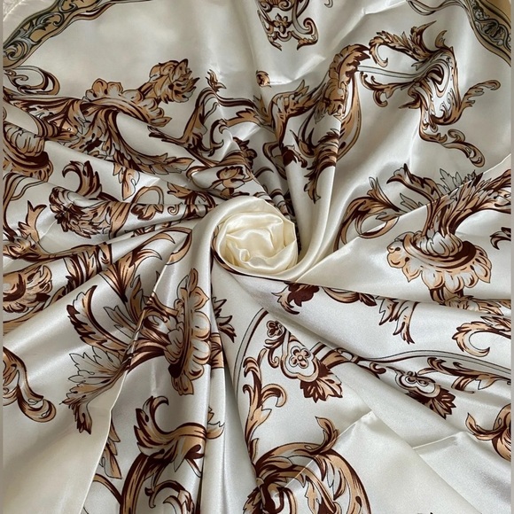 Silk Scarf Bandana Scarves Brown and Cream - Picture 2 of 5